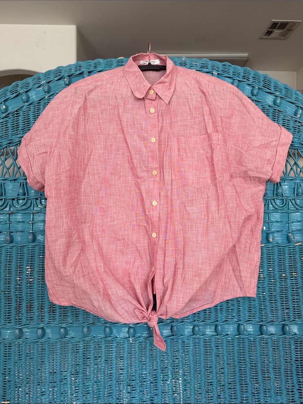 Madewell short sleeve button up tie front red top medium